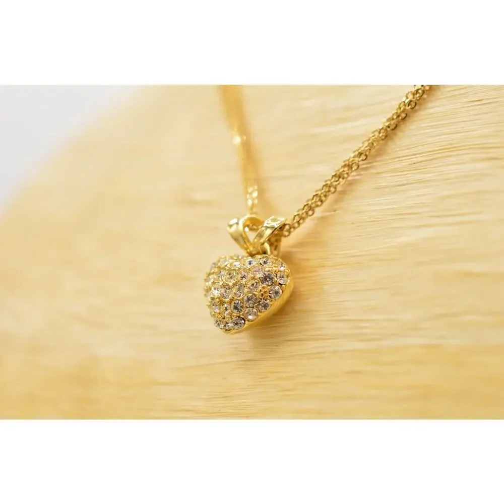 Givenchy Vintage Pave Crystal Heart Necklace Gold Collar Pendant Signed Bin3A